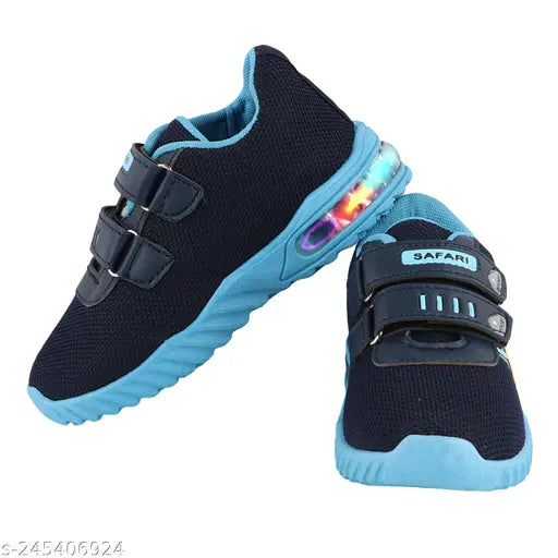 Black and blue sports shoe with Velcro strap