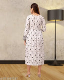 White rayon Anarkali border kurti for women, daily use printed gown with anarakli detail, fashionable Indian wear on mannequin