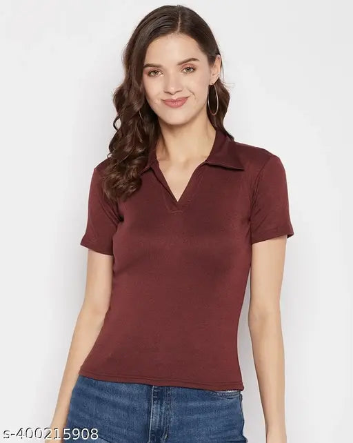 Collar Lycra top, solid color, short sleeves, XL size, made in India
