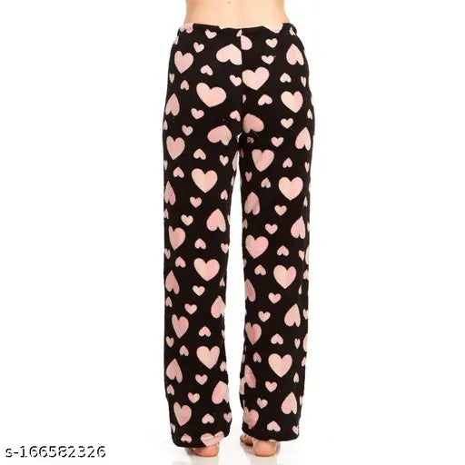 Pink heart pattern, fleece material, pajama bottoms