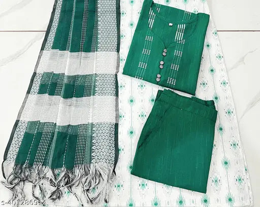 Green, handloom, traditional outfit sets, 2 pieces - kurta and pants