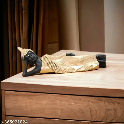 Resin sleeping Buddha statue, 33cm x 10.5cm x 10cm, Indian decor for living room or home garden