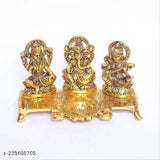 Metal Ganesha-Laxmi-Saraswati Chowki with Diya set, Indian temple decor for home, office or gifting