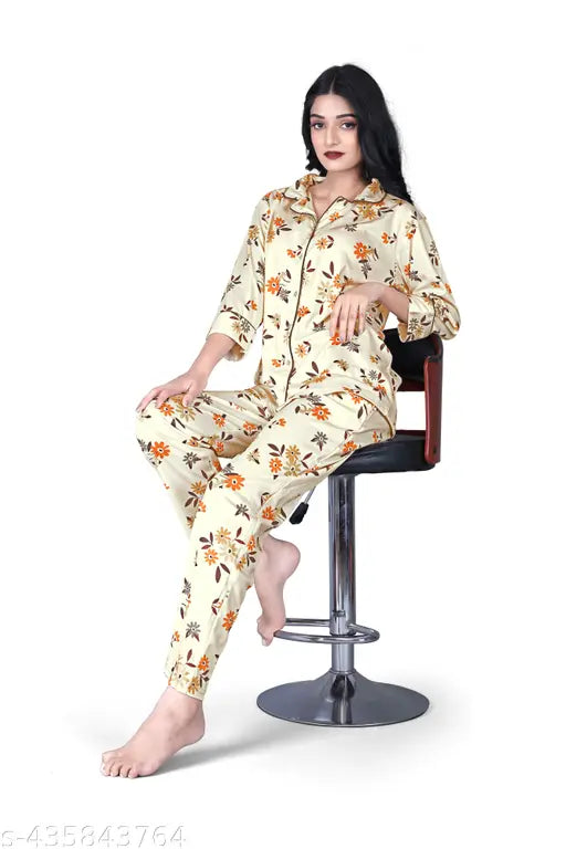 Black, floral print pyjama set