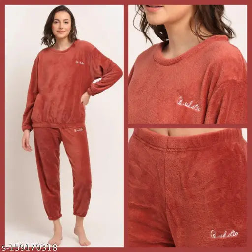 Soft wool winter suit for women, printed fur nightwear on hanger