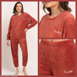 Soft wool winter suit for women, printed fur nightwear on hanger