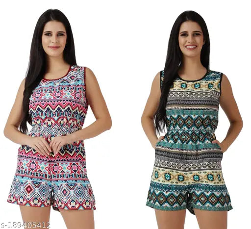 Redpink printed crepe women's short jumpsuit, stylish and versatile for various occasions, made in India