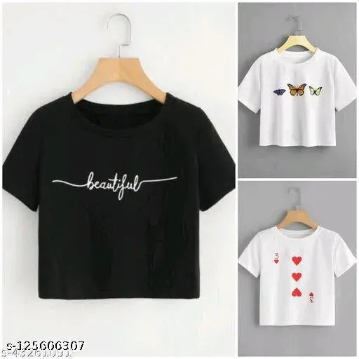 Delhi Fashion Hub premium cotton crop tops, short sleeves, printed net design, multiple sizes S-XL