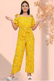 Red crepe printed flower dresses & jumpsuits set for girls party wear, ages 8-13 years, India origin