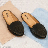 Synthetic leather black ballerinas, slip-on design for women's IND-3 to IND-8 shoe sizes