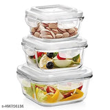 Transparent rectangle glass containers with lids and detachable locks, for food storage, oven safe, microwave safe, freezer safe, set of 3 in varying sizes: 400ml, 600ml, 800ml