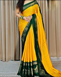 Yellow and black embroidered saree