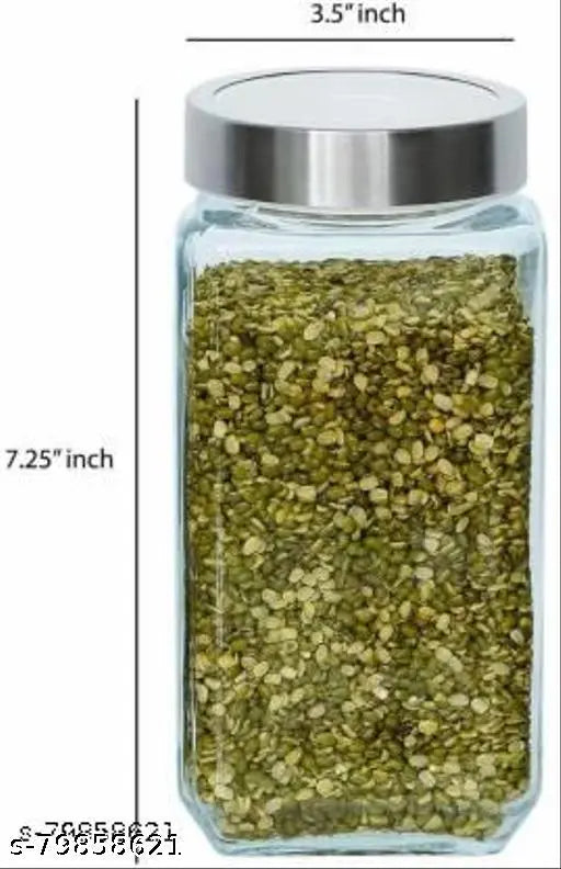 Clear glass jar pack of 6 with silver metal lid and handle for kitchen