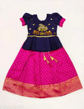 Kids Girl Elephant Pattu Pavadai lehenga choli - Art Silk, Brocade embroidered Indian traditional wear for girls (N:1), aged 12-10 years