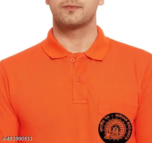 Indian Railway Orange Cotton Long-Sleeve Uniform with Pocket - Printed pattern, size M (Chest 38in, Length 28in)