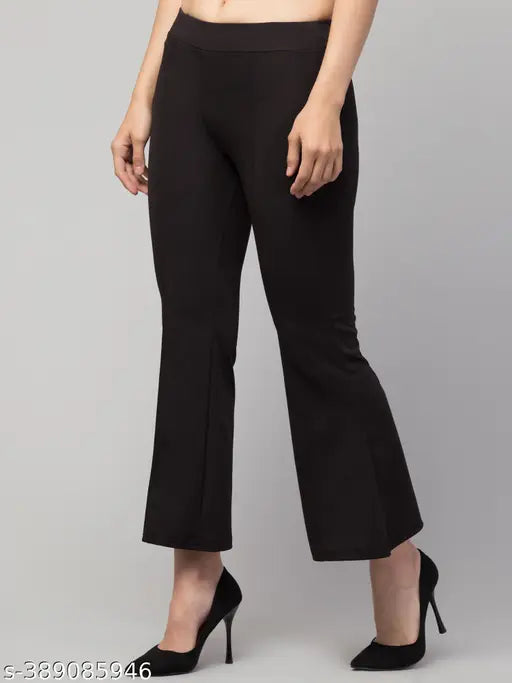Cotton blend classic latest women's trousers, Karara belbottom, solid net, size 30/32/36 - Indian-made fashion for women