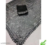 Black glitter sequined georgette sari with fancy cut borders and border work