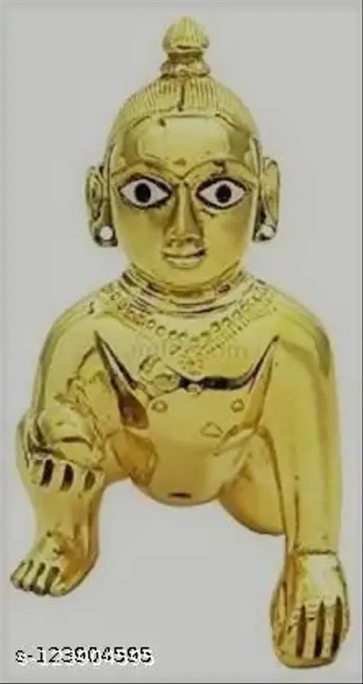 Brass yellow Krishna Idol showpiece for worship or decoration, intricately detailed with poshak and Pagdi, made in India