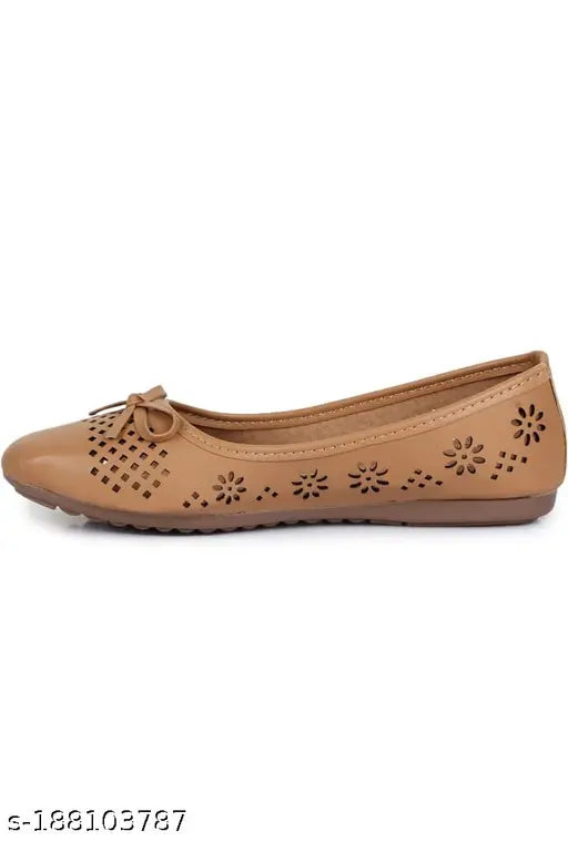 Brown synthetic ballerina sandals, LAXMI TRACE latest collection for women and girls, comfortable ethnic slip-on design with textured pattern