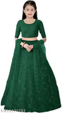 Embroidered, semi-stitched net Lehanga Choli set in vibrant colors, perfect for kids' festive occasions. Made in India