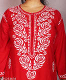 Rayon Chikankari women's kurti set with palazzos, embroidered in intricate designs, India