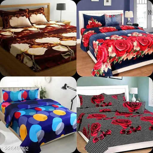 Polycotton elite attractive queen bedsheets set, pack of 4 with 8 pillow covers, 144 thread count from India