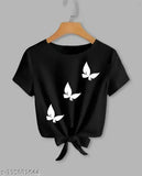 Black knot crop top & t-shirt for women, three butterflies printed on lycra sleeveless shirt