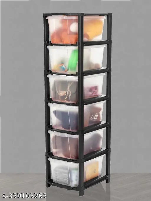 Six-layer black organizer with compartments for toys, books, socks, and shoes