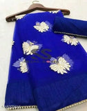 Silk net embroidery saree with matching running blouse, intricately embellished Indian traditional wear
