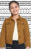 This is a girl's jacket, possibly from the Princess Stylus brand, with a collar and zipper. The jacket is light brown and appears to be made of corduroy or a similar material. It has long sleeves and seems to have pockets on the lower front area