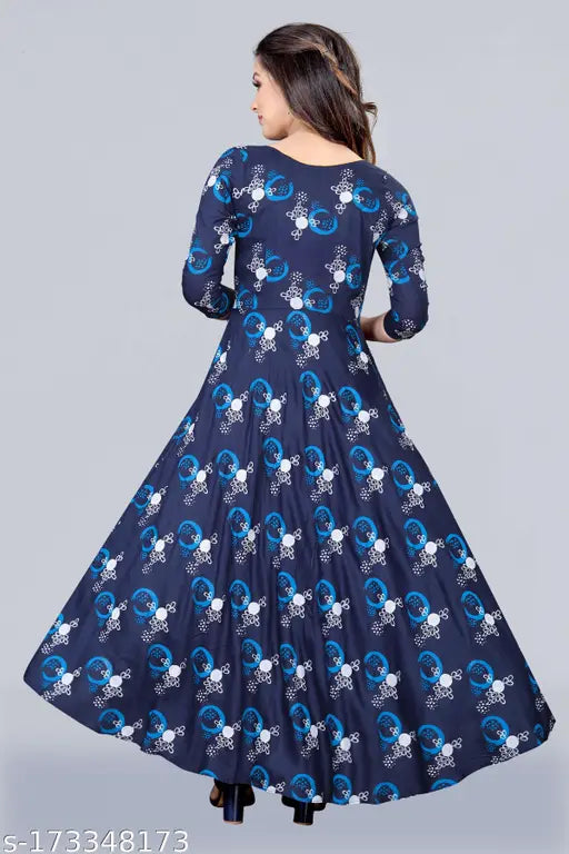 Blue and white bandhani print long kurta