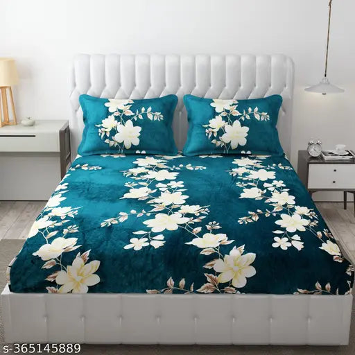 200 TC Woolen velvet Elastic Fitted Bedsheet With 2 Pillow Cover ( Fabric - Flano)