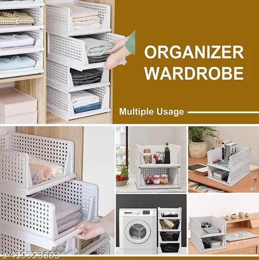 White fabric storage organizer set of 3 for makeup, cosmetic, kitchen accessories, bathroom accessories, cloth