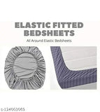 """200 TC Premium Soft Cotton Elastic Fitted"""Bedsheet""""With Two Pillow Covers- Double Bed Sheet""""