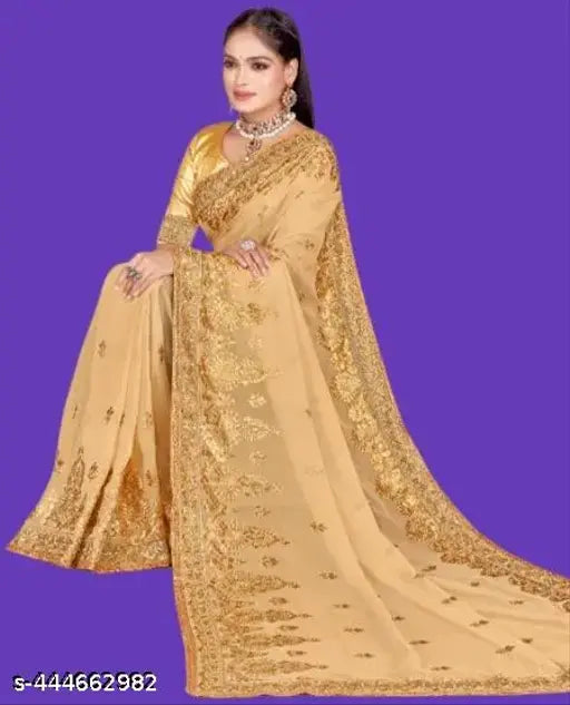 Gold embroidered silk saree