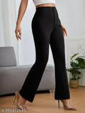 High-waisted wide-leg pants with bell bottoms, black trousers with zipper