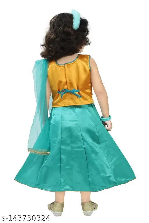 Sleeveless cotton blend lehenga choli for party wear, embellished design on net dupatta - semi-stitched, Indian fashion for toddlers and kids