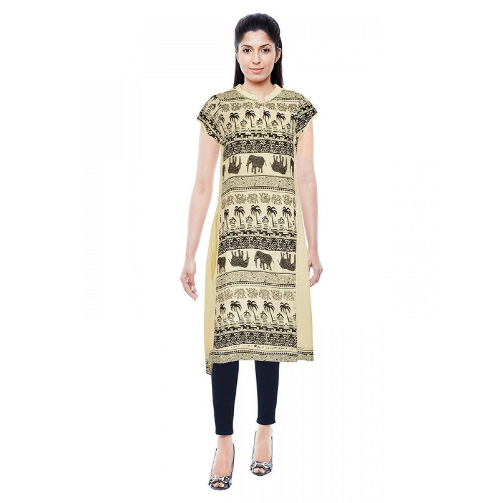 Beige rayon V-neck sleeveless kurtis for women, breathable and lightweight fashion top