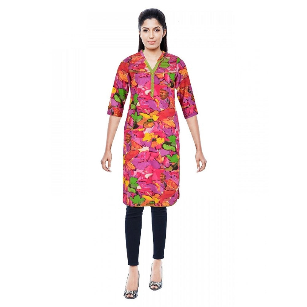 Women's pink cotton kurti (size L), breathable and short-sleeved top for ladies