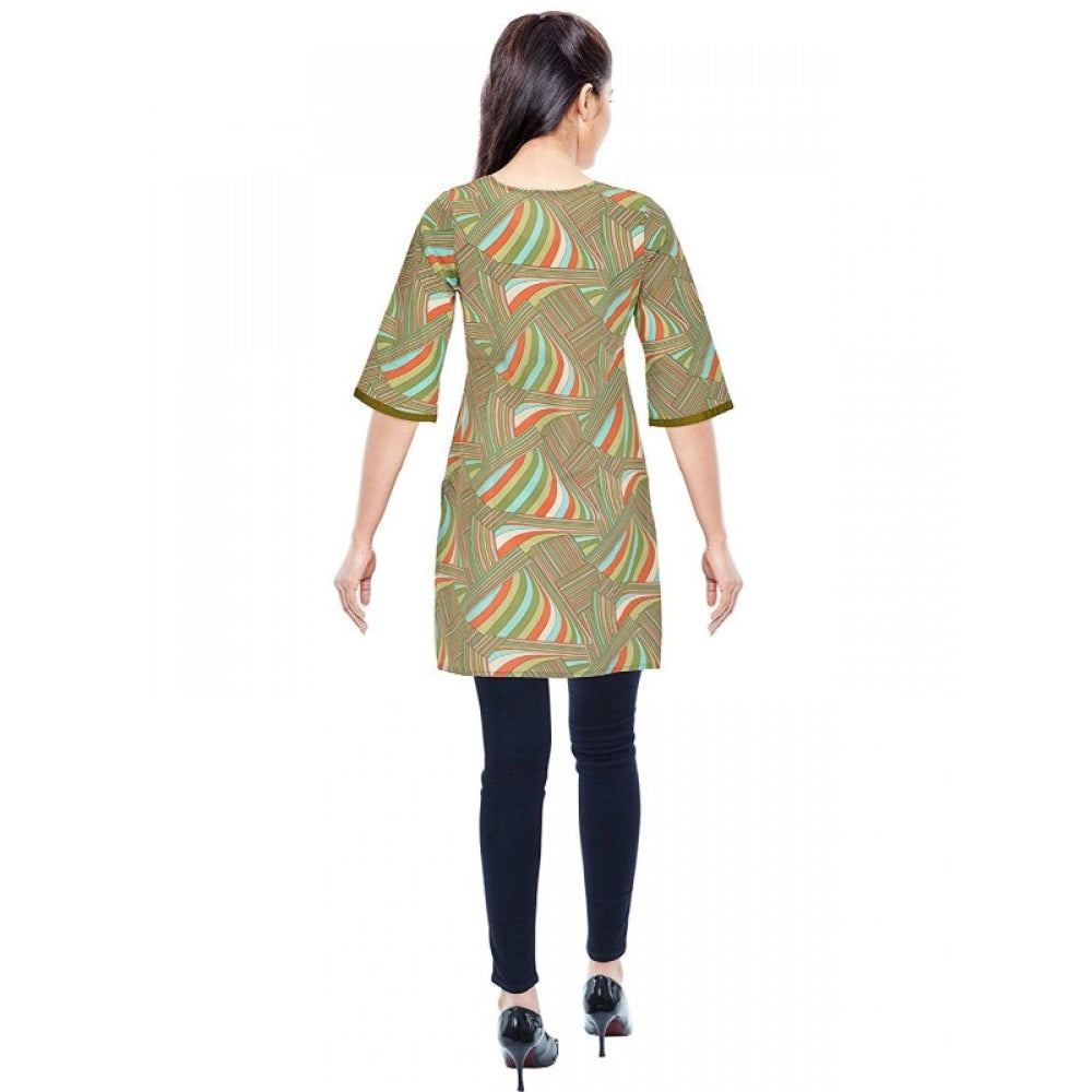Green & multi-colored rayon kurtis with 3/4 sleeves, breathable for women's fashion, round neck style
