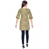 Green & multi-colored rayon kurtis with 3/4 sleeves, breathable for women's fashion, round neck style