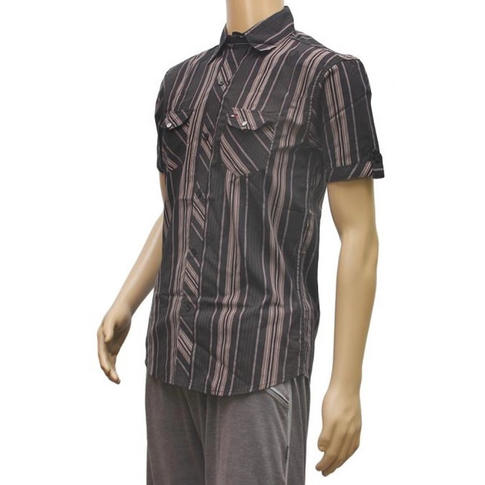 Black & grey poly men's casual shirts, regular fit with half sleeves for stylish workwear