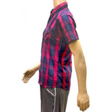 Blue cotton men's casual shirt, half sleeve; purple cotton men's casual shirt, half sleeve - mens fashion clothing on hanger
