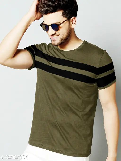 Multicolor striped cotton blend t-shirt for men, round neck, short sleeves