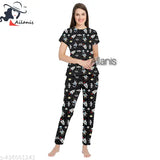 Printed polycotton nightsuit set for women, Eva fashionable top and bottom with short sleeves, India-made