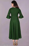 Green Rayon Anarkali Kurta, three-quarter sleeves, great for festivals or casual wear