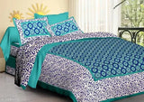 Voguish alluring queen-sized cotton bedsheets with 2 pillow covers, 120 thread count, 100"x82", 16"x24" pillows, origin India