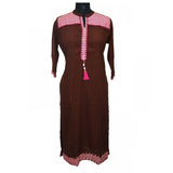 Brown rayon XL kurti, women's cotton ethnic wear with 3/4 sleeves, designer neckline