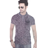 Blue hosiery mix striped men's T-shirt (S), rib neck, half sleeve for fashionable casual wear