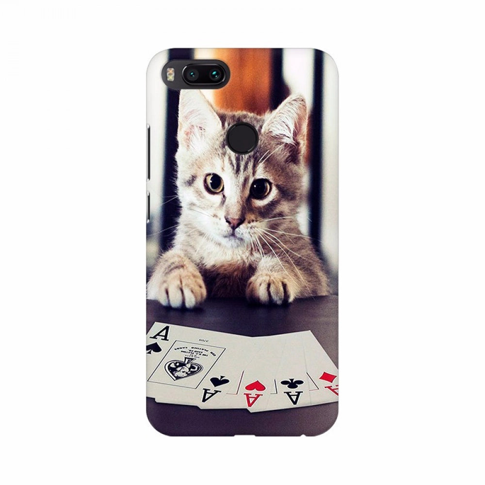 Black cat playing poker cards design, lightweight mobile case cover protects phone from scratches and bumps